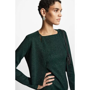 COS Minimal Cropped V-Neck One ButtonCardigan Emerald Metallic Sparkle M $99